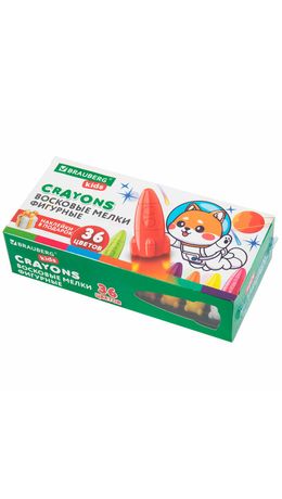 Восковые мелки фигурные BRAUBERG KIDS "РАКЕТА", НАБОР 36 цветов + НАКЛЕЙКИ В ПОДАРОК, 273084