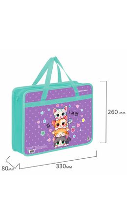 Папка на молнии с ручками BRAUBERG А4, 1 отделение, пластик, 80 мм, "Funny kittens", 273368