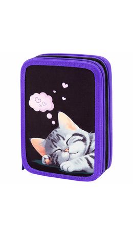 Пенал BRAUBERG, 3 отделения, полиэстер, 21х14 см, "Sleeping kitten", 273538