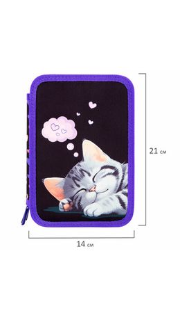 Пенал BRAUBERG, 3 отделения, полиэстер, 21х14 см, "Sleeping kitten", 273538