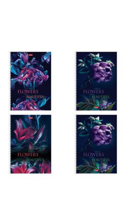 Тетрадь А4 96 л., HATBER, гребень, клетка, обложка картон, "Beautiful flowers" (микс в спайке), 086261, 96Т4В1гр