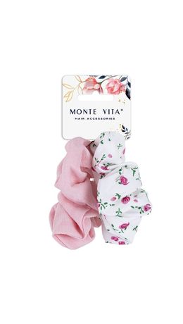 Резинки для волос НАБОР 2 шт., 4х20 см, скранч, розовый, белый, MONTE VITA, 457073