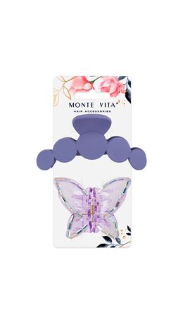 Крабы для волос НАБОР 2 шт., 7 см / 10 см, глянцевый, soft-touch, фиолетовый, MONTE VITA, 457033