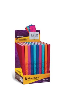 Бизнес-блокнот BRAUBERG, А5, 148х218 мм, "Orient", кожзаменитель с тиснением, клетка, 128 л., ассорти, 125236