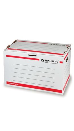 Короб архивный BRAUBERG, 33,8х52,5х30,6 см, для регистраторов/накопителей, фронтальная загрузка, белый, 126522