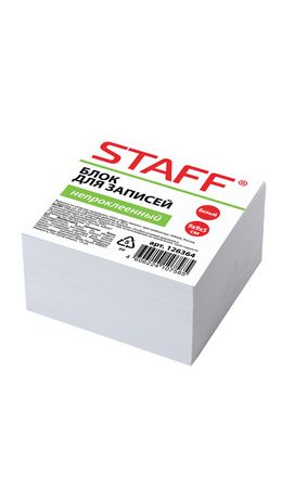 Блок для записей STAFF непроклеенный, куб 9х9х5 см, белый, белизна 90-92%, 126364