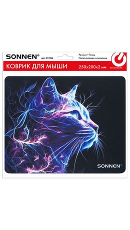 Коврик для мыши SONNEN "NEON CAT" резина + ткань, 250х200х2 мм, 513956