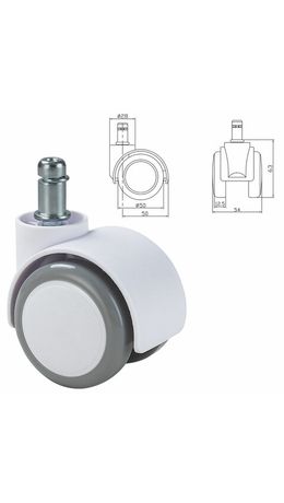 Колеса (ролики) BRABIX для кресла, прорезиненные, SLIM, КОМПЛЕКТ 5 шт., шток d 11 мм, белые, 533086