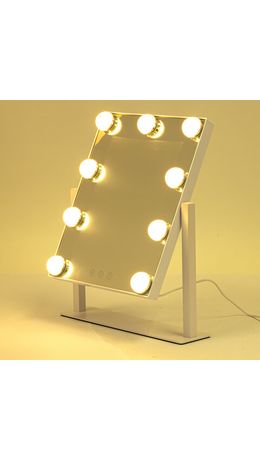 Зеркало для макияжа гримерное с подсветкой, 9 LED-ламп, 3 режима свечения, размер 25х30 см, работа от сети 220 V, цвет белый, BRABIX, 609335