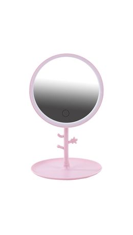 Зеркало настольное с LED-подсветкой для макияжа, диаметр 17 см, 3 режима свечения, аккумулятор 1200 mAh, цвет розовый, WBZ, 609331