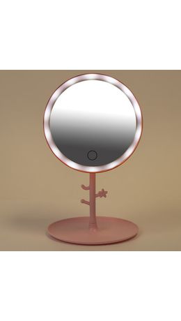 Зеркало настольное с LED-подсветкой для макияжа, диаметр 17 см, 3 режима свечения, аккумулятор 1200 mAh, цвет розовый, WBZ, 609331