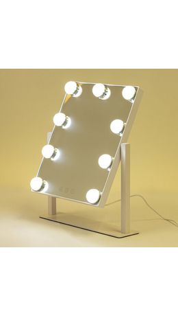 Зеркало для макияжа гримерное с подсветкой, 9 LED-ламп, 3 режима свечения, размер 25х30 см, работа от сети 220 V, цвет белый, BRABIX, 609335