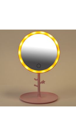 Зеркало настольное с LED-подсветкой для макияжа, диаметр 17 см, 3 режима свечения, аккумулятор 1200 mAh, цвет розовый, WBZ, 609331