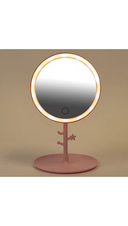 Зеркало настольное с LED-подсветкой для макияжа, диаметр 17 см, 3 режима свечения, аккумулятор 1200 mAh, цвет розовый, WBZ, 609331