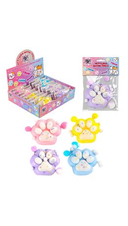 Игрушка-антистресс "ДВУХЦВЕТНАЯ КОШАЧЬЯ ЛАПКА С ПОМПОНАМИ", 7х6 см, ассорти 4 вида, дисплей, JOLLY JOT (ДЖОЛЛИ ДЖОТ), 665768
