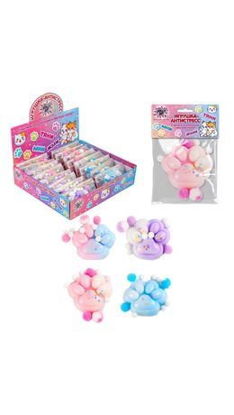 Игрушка-антистресс "ЦВЕТНАЯ КОШАЧЬЯ ЛАПКА С ПОМПОНАМИ", 7х6 см, ассорти 4 вида, дисплей, JOLLY JOT (ДЖОЛЛИ ДЖОТ), 665770