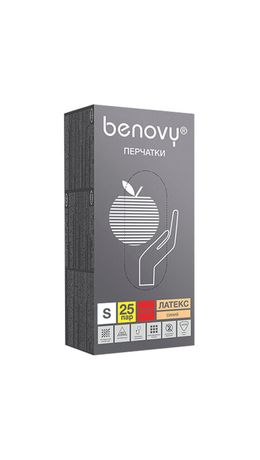 Перчатки латексные смотровые 25 пар (50 шт.), прочные, размер S (малый), BENOVY High Risk, ЧЗ