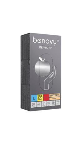 Перчатки латексные смотровые 25 пар (50 шт.), прочные, размер L (большой), BENOVY High Risk, ЧЗ