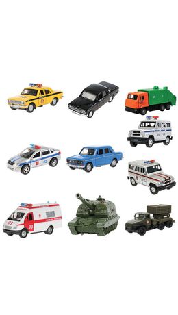 Машина металлическая коллекционная АССОРТИ 3, длина 10-15 см, инерционная, 10 видов, ТЕХНОПАРК, N-003, 2106-12-BU