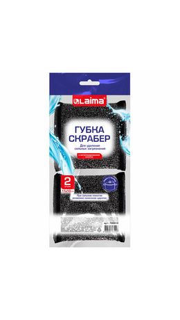 Губка-скрабер 11х10х1,5 см, поролон + металлическая оплетка КОМПЛЕКТ 2 штуки, посуда, уборка, LAIMA, 700058