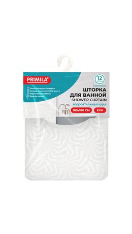 Шторка для ванной EVA, 180х180см, кольца в комплекте, БЕЛАЯ ГОЛОГРАФИЯ, PRIMILA, 700102
