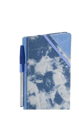 Блокнот А5 135x210мм BRAUBERG "Denim", ткань/экокожа, резинка, держатель, 80л клетка, голубой, 117138