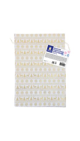 Подарочный мешок (1шт) новогодний, 30х45см, "X-Mas Pattern", под лён, фольга, ЗОЛОТАЯ СКАЗКА, 592536