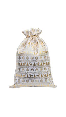 Подарочный мешок (1шт) новогодний, 30х45см, "X-Mas Pattern", под лён, фольга, ЗОЛОТАЯ СКАЗКА, 592536