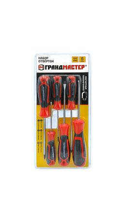 Набор отверток SL/PH, 6шт, CrV, двухкомпонентные рукоятки, ГРАНДМАСТЕР, 671328