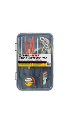 Набор инструментов столярно-слесарный, 9 предметов, пластиковый бокс, ГРАНДМАСТЕР, 671325
