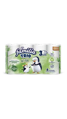 Бумага туалетная быт., спайка 8 шт., 3-слойная (8х16,7 м), FAMILIA TRIO Natural, бела, 5080971