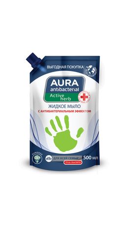 Мыло жидкое антибактериальное для всей семьи 500мл AURA АНТИБАКТЕРИАЛЬНАЯ "Ромашка", дой-пак, 10510