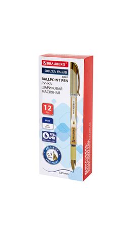 Ручка шариковая масляная с грипом BRAUBERG "Delta Plus Gold", СИНЯЯ, пишущий узел 0,7 мм, линия письма 0,35 мм, 144256