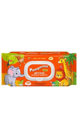Салфетки влажные детские 130 шт., PAMPERINO, с экстрактом ромашки и витамином Е, крышка-клапан, 72954