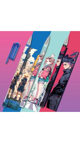 Ручка шариковая с принтом FUNSTER (ФАНСТЕР) STICK "ANIME", СИНЯЯ, SOFT TOUCH покрытие, узел 0,7 мм, линия 0,35 мм, 144392
