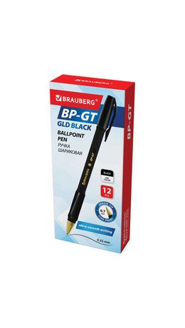 Ручка шариковая BRAUBERG BP-GT GLD BLACK, ЧЕРНАЯ, корпус тонированный, пишущий узел 0,7 мм, линия письма 0,35 мм, 144507
