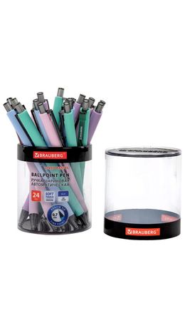 Ручка шариковая автоматическая BRAUBERG "VIVID PASTEL", корпус soft-touch, СИНЯЯ, пишущий узел 0,7 мм, линия письма 0,35 мм, 144404