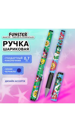 Ручка шариковая с грипом FUNSTER (ФАНСТЕР) GRIP "Cartoon", СИНЯЯ, пишущий узел 0,7 мм, линия письма 0,35 мм, 144395