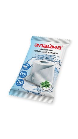 Бумага туалетная влажная 30 шт., ЛАЙМА, деликатный уход, с экстрактом алоэ, без спирта, 128082