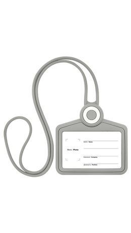 Бейдж горизонтальный для пропуска и ID-карт, СИЛИКОНОВЫЙ, 54х85 мм, шнурок 42 см, серый, BRAUBERG, 238909