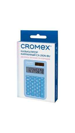 Калькулятор карманный CROMEX (КРОМЕКС) CX-210N-BU (96х62 мм), 8 разрядов, двойное питание, голубой, 273835