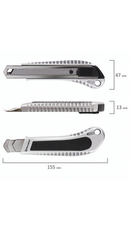 Нож канцелярский 18 мм, КОМПЛЕКТ 2 штуки + 10 ЛЕЗВИЙ, BRAUBERG Metallic, металлический корпус, 273929