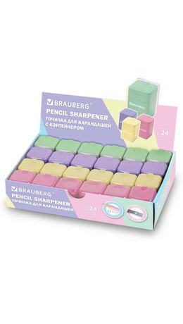 Точилка кросс-серия "PASTEL", с контейнером, корпус ассорти, BRAUBERG, 273255