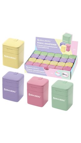 Точилка кросс-серия "PASTEL", с контейнером, корпус ассорти, BRAUBERG, 273255