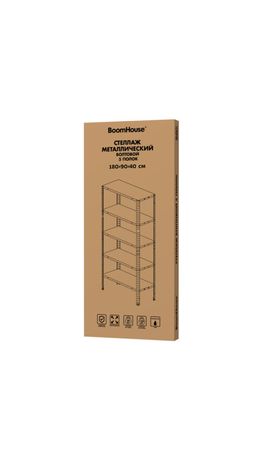 Стеллаж металл BOOMHOUSE (БУМХАУС) в1800*ш900*г400мм, 5 полок, нагрузка на стеллаж до 150 кг, серебристый, 291421