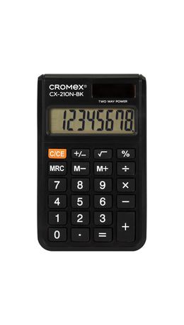 Калькулятор карманный CROMEX (КРОМЕКС) CX-210N-BK (96х62 мм), 8 разрядов, двойное питание, черный, 273834