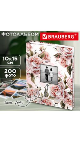 Фотоальбом BRAUBERG "Flowery love" на 200 фото 10х15 см, твердая обложка, окно под фото, 391424