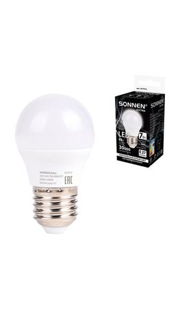 Лампа светодиодная SONNEN EXTRA, 7 (60) Вт, E27, шар, нейтральный белый, 30000 ч, LED G45-7W-4000-Е27, 457912