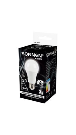 Лампа светодиодная SONNEN EXTRA, 12 (100) Вт, Е27, груша, нейтральный белый, 30000 ч, LED A60-12W-4000-Е27, 457895