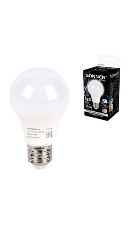 Лампа светодиодная SONNEN EXTRA, 7 (60) Вт, Е27, груша, нейтральный белый, 30000 ч, LED A60-7W-4000-Е27, 457890